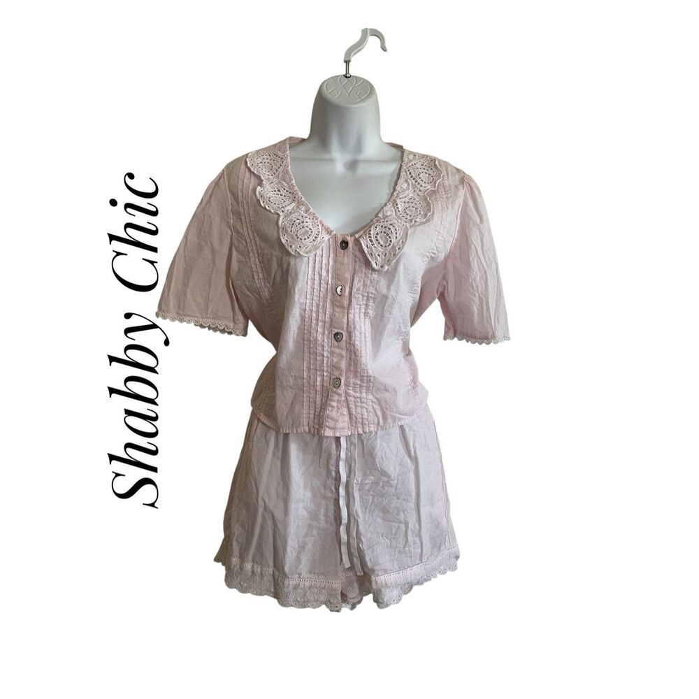 Shabby Chic Medium 100% Cotton Pajamas Loungewear Pink Lace